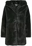 Urban Classics Ladies Hooded Teddy Coat aus Fake Kaninchenfell, Damen Mantel mit Kapuze und Seitentaschen, black, 3XL