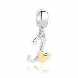 Jokmeo Damen Buchstabe J Charm Anhänger in 925 Sterlingsilber mit goldenem Herzmuster, kompatibel mit Pandora sowie europäischen Armbändern und Halsketten, passend für Frauen und Mädchen.