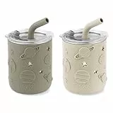 PandaEar Trinkbecher Kinder aus Edelstahl – Trinklernbecher ab 36 Monate mit Strohhalm, Auslaufsicherer Schnabelbecher Baby, Baby Trinkbecher für Babys & Kleinkinder (2er Set)