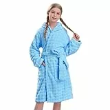 V.&GRIN Mädchen-Bademantel mit Kapuze, super saugfähig, schnell trocknend, Kinder-Bademantel für Bad und Pool, einfarbig, Blasenstruktur, Hell, blau, 13-14 Jahre