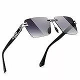SUNGAIT Randlose Rechteckige Sonnenbrille Quadratisch Rahmenlos für Männer und Frauen Y2K Vintage Retro UV-Schutz (Silberner Rahmen/Graue Verlaufsgläser)