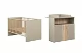 trendteam smart living - Berry - Babyzimmer Komplett-Set - Beige/Eiche - modernes Babyzimmer-Set bestehend aus Babybett und Wickelkommode - Bett höhenverstellbar von 19 auf 51,8 cm