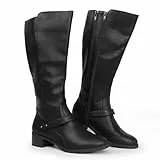 Hawkwell Damen-Reitstiefel mit breiter Wade und doppeltem Reißverschluss, Schwarz Synthetik EU 39