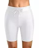 Holipick Damen-Badehose, 15,2 cm, hohe Taille, Bauchkontrolle, Boy-Shorts, Badehose, lange Board-Shorts, Badehose, Weißes Band, Medium