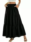 DJT Rock Damen Spitzenbesatz Boho Maxirock Elastisch Taille Casual A-Line Elegant Lang Röcke mit Taschen Schwarz XX-Large