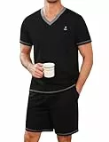 Marvmys Männer Sommer Kurze Baumwolle Pyjamas Zweiteilige Kurzarm Pyjama-Sets für Männer V-Ausschnitt T-Shirt und Shorts S-3XL