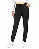 OUGES Jogginghose Damen Lang Baumwolle Sporthose Freizeithose Stretch Trainingshose Mit Taschen Schwarz XXL