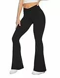 TNNZEET Schlaghose Damen Cross Waist Flared Yogahose Blickdicht Bootcut Leggings Jogginghose Jazzpants für Gym Sport(Schwarz,S)