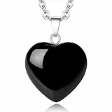 XIANNVXI Kristalle Obsidian Kette Liebe Herz Anhänger Obsidian Halskette Damen Silber Heilung Kristall Heilstein Edelsteine Reiki Schmuck Frauen Anhänger Geschenk am Valentinstag