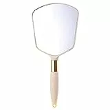 Minkissy Handspiegel Schminkspiegel mit Griff Reise Kleiner Spiegel für Persönliche Schönheit (Beige)