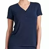 Schiesser Damen Schlafshirt Kurzarm Modal mit Knopfleiste-Mix + Relax Pyjamaoberteil, blau_175476, 44