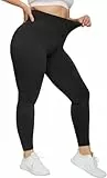 HIPOWER Leggings Damen High Waist Leggins Große Größen Blickdicht Schwarz Sportleggins Lang Bauchweg Plus Size Sporthose Elastische Yoga Pants Laufhose