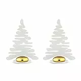 Alessi Barkplace Tree BM16S2 W - Set mit Zwei Tischkarten in Form eines Weihnachtsbaums, aus mit Epoxidharz Gefärbtem Stahl, Weiß mit Porzellanmagnet