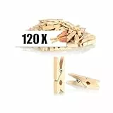 COM-FOUR® 120x Mini-Wäscheklammer aus Lotusholz, kleine Holz-Klammer als Dekoration für Bilder, Collagen, Postkarten, Fotos & Geschenke (120 Stück - Natur)