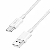 Logilink USB 2.0 Typ-C Anschlusskabel, C (Stecker) zu A (Stecker) mit Nylon-Ummantelung, 60W, Weiß, 1,5 m