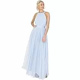 Anaya with Love Damen Ladies Maxi Dress for Women Halter Neck Long Sleeveless with Belt A Line Evening Gown Ball Prom Wedding Guest Bridesmaid Kleid, Light Blue, 42