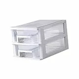 Amosfun Zweilagige Kunststoff Schubladenbox Transparenter Aufbewahrungsschrank mit Schreibtisch Organizer für Kleinigkeiten Tragbarer Kosmetik Organizer für Büro und Wohnzimmer