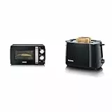 SEVERIN Mikrowelle Solo, Mikrowellengerät zum Auftauen und Erhitzen & Automatik-Toaster mit Brötchenaufsatz, hochwertiger mit Krümelschublade und 700 W Leistung