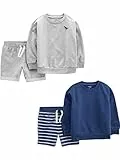 Simple Joys by Carter's Jungen 4-Piece French Terry Long-Sleeve Shirts and Shorts Playwear Set Spielbekleidungssets, Grau/Marineblau/Dinosaurier/Streifen, 3 Jahre (4er Pack)