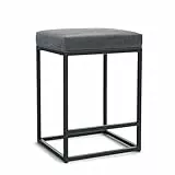 ALPHA HOME Barhocker mit Fußstütze Barstuhl ohne Lehne Grau Barhocker Pu-Leder Sitzhöhe 61cm Barstühle Rückenfreier Sitzhocker mit dickem Kissen und robustem verchromtem Metallgestell, 1PC