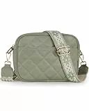Prite Umhängetasche Damen PU Leder Handtasche mit 3 Kartenfächer Crossbody Bag mit Breitem Verstellbarer Schultergurt Gesteppt Handytasche für Alltag Einkaufen Reisen (Grün)