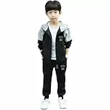 Amur Leopard Jogginganzug Jungen Kinder Trainingsanzug Casual Sportanzug 2tlg Sweatjacke mit Kapuze + Jogginghose, Schwarz, 134-140 (Etikettgröße: 140)