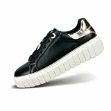 BAGATT TT Damen Low-Top Sneaker, Frauen Schnürer,straßenschuhe,Strassenschuhe,lace-up Shoes,Low-tie,Halbschuhe,Black/Gold (1051),38 EU/EU UK