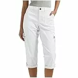 EMATOP Cargohose Damen 3/4 Sommer Hose Casual Lose Wanderhose Leichte Outdoor Sporthose Vintage Einfarbig Jogginghose mit Taschen Freizeithose Elegant Baumwolle Cargo Hosen Bequem Arbeitshose