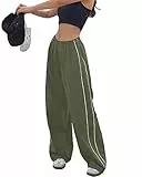 LAOARA Y2K Damen-Trainingshose, elastische Taille, weites Bein, Fallschirmhose, Jogger, Sweatpants, Grün , XX-Large