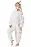 corimori - Mia das Einhorn Kinder Jungen Mädchen Onesie Jumpsuit Anzug Kostüm Verkleidung (Gr. 130-150 cm), Weiß