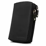 ekavale Hochwertige Damen Geldbörse aus echtem Leder, Frauen Geldbeutel mit RFID-Schutz, Großes Portemonnaie mit Reißverschluss und Viele Kartenfächer (Schwarz Hart)