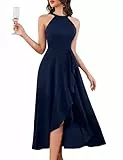 Aupuls Formelles Damenkleid mit geteilten Rüschen, elegant, lang, Party, Abschlussball, Cocktailkleid, Hochzeit, Gäste, Maxikleider, navy, XXL