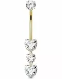 OUFER Body Piercing Titan Internally Bauchnabelpiercing Navel Piercing 14G Belly Button Bars Gold Navel Piercing Jewellery Heart Dangle Belly Button Ring