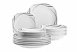 MÄSER Serie Decora, Teller Set für 6 Personen, 18-teiliges Essgeschirr in eckiger Form, elegant, zeitlos, Porzellan, Weiß
