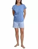 CALIDA Lovely Nights Kurz-Pyjama, Schlafanzug Damen, 100% Baumwolle, hautfreundlich, weich, pflegeleicht Hydrangea Blue 40-42