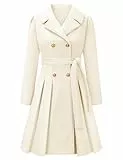 Vancavoo Damen Mantel Wintercoat Elegant Wollmantel Lang Winterjacke Revers Zweireihiger Coat Knielang Trenchcoat Winter A-Linie Jacke Outwear,Beige,XXL