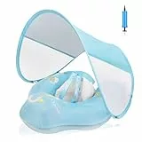 WYRIAZA Baby Schwimmring mit Abnehmbarem Sonnenschutz, Schwimmhilfe Baby ab 3 Monate bis 36 Monate (1 bis 3 Jahre), Schwimmring Baby mit UV-Schutz UPF 50+, Schwimmreifen Baby (Blau, L(6–36 Monate))