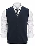Sykooria Strickweste Herren Baumwolle Ärmellos Feinstrick Cardigan mit Knopfleiste V-Ausschnitt Weste für Büro Freizeit Übergangszeit, Dunkelblau L