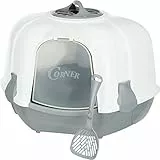 Trixie Eck-Katzentoilette Maro mit Haube 60 x 43 x 52 cm hellgrau/Granit - Katzenklo mit Schaufel, Aktivkohle & Easy Click-Verschlüsse - 40356