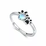 Pfote Ringe 925 Sterling Silber Mondstein Hündchen Pfotenabdruck Ring Verstellbar Ring Tier Ringe Weihnachts Geburtstags Geschenk Schmuck für Damen Tochter Mutter Schwestern