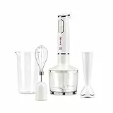 Girmi MX16 Stabmixer mit Set, 3-in-1 Mixer-Pürierstab-Schneebesen, 400 W, DC-Motor, 2 Geschwindigkeiten, Edelstahlklingen, 700-cc-Messbecher inklusive, Weiß.