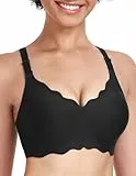 Uroagous Glatter BH Damen Ohne Bügel Blütenblatt-Design Ohne Bügel Nahtloser Damen Mit Zusätzlicher-Verlängerung - Schwarz, XL