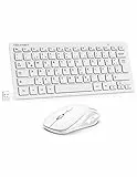 TECKNET Kabelloses Tastatur Maus Set, Deutsch QWERTZ Layout, 2.4 GHz Funk Mini Tastatur Mouse, 15m Reichweite Verbindung, Wireless Leise Funktastatur mit Maus für PC, Laptop, Smart TV, Weiß