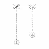 F.ZENI Perlenohrringe Unregelmäßige Kette Ohrringe 925 Sterling Silber Ohrringe für Frauen Mädchen Elegante Verlobungshochzeitsschmuck