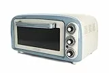 Ariete Vintage-Ofen 979, Retro Elektrobackofen mit 3 Backpositionen, 30 cm Pizzaofen, Max. Temperatur 230°C, Timer, Edelstahlgrill, 1300W, Blau
