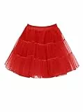 Wikoan Damen Petticoat Unterrock Tüllrock Kurz Tutu Ballett Ballkleid Unterrock Underskirt Crinoline Frauen Plissee Party Kostüm Rock Rot M