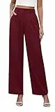 Yommay Damen Hose Elegante Lässig Baggy Sommerhose Leicht Bequem Business Hosen Anzughose mit Taschen,Weinrot,3XL