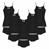 SAMILY Mädchen Unterhosen Unterhemd Set 10er Pack Boxershorts Spaghettiträger Unterwäsche Baumwolle (Black, 134-140)