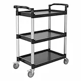VEVOR Universalwagen, 136 kg Tragkraft, 3-stufiger Universalwagen aus Kunststoff mit 360° Schwenkrädern (2 mit Bremse), 880x410x990 mm großer Servierwagen für Lager, Büro, Zuhause, Restaurant, Küche