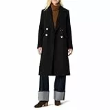 Amazon Essentials Damen (Demis Favorit) Zweireihiger Relaxed-Fit-Longline-Mantel Wollmischung, Schwarz, S